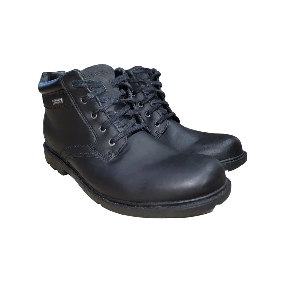 Rockport Storm Surge Men's Black Leather Waterproof Plain Toe Ankle Boots 10 M